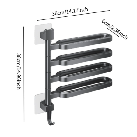 Suport Pentru Prosoape SUPER TRENDS®, cu 3 Brate Rotative, Montare Fara Gaurire, Gri Mat, 31x6 cm [2]
