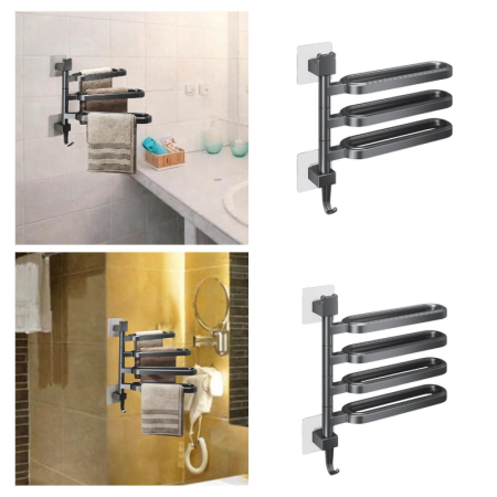 Suport Pentru Prosoape SUPER TRENDS®, cu 3 Brate Rotative, Montare Fara Gaurire, Gri Mat, 31x6 cm [8]