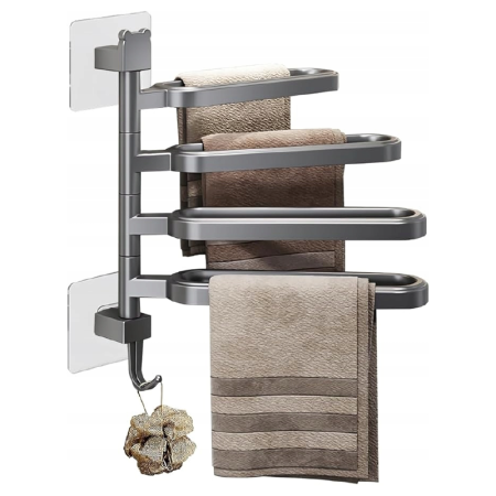 Suport Pentru Prosoape SUPER TRENDS®, cu 3 Brate Rotative, Montare Fara Gaurire, Gri Mat, 31x6 cm [4]