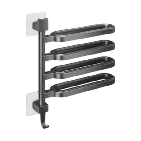 Suport Pentru Prosoape SUPER TRENDS®, cu 3 Brate Rotative, Montare Fara Gaurire, Gri Mat, 31x6 cm [1]