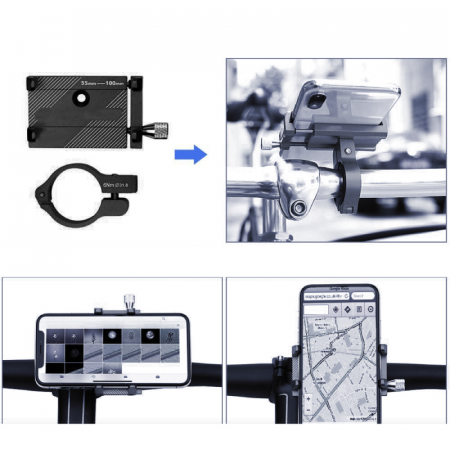 Suport Telefon Bicicleta Sau Motocicleta Premium SUPER TRENDS®, Reglabil, Prindere pe Ghidon, Compatibil cu Telefoane Care au Diagonala Ecranului de 3.5"–6.5", Reglaj pe Latime 55–100 mm, Aluminiu, Un [2]