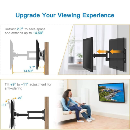 Suport TV de perete Full Motion SUPER TRENDS®, 14''-55'', Universal, Pivotant, Vesa 100x100, 200x100, 200x200, 300x200, 300x300, 400x200 si 400x400 mm, Max 30 kg, Negru [3]