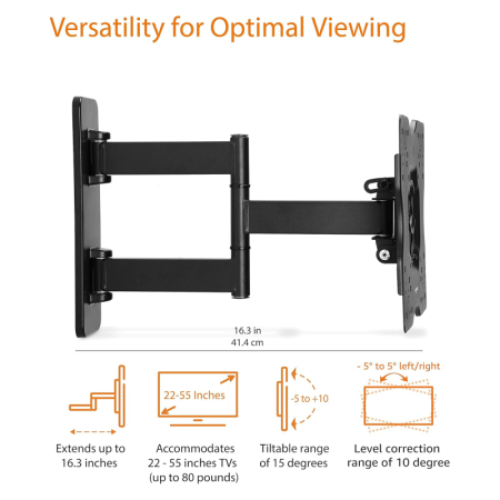 Suport TV Reglabil de Perete SUPER TRENDS®, Diagonala Maxima 22”-57”, Greutate Suportata 40 Kg, Pivotant, Otel Profesional, VESA 200x200, 200x100, 100X100, 75x75, Negru [5]