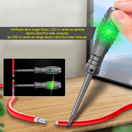 Tester de Tensiune tip Creion SUPER TRENDS®, Pentru Detectarea Rapida a Tensiunii si Testarea Circuitelor, Varf Magnetic Plat, Poate fi Folosit ca Surubelnita, Lumina LED indicatoare dubla (verde si r [5]