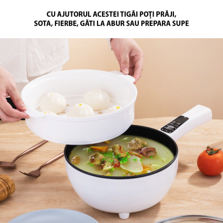 Tigaie Electrica Multifunctională Inteligenta SUPER TRENDS®, 26 cm, 3 L, Control Digital, Pentru Gatit Rapid Fara Aragaz, cu Capac [5]