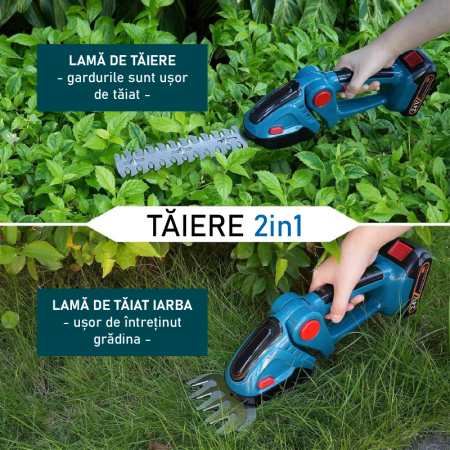 Trimmer de Tuns Gard Viu si Gazon SUPER TRENDS®, Fara Fir, 2 Acumulatori de 48V, Albastru [10]
