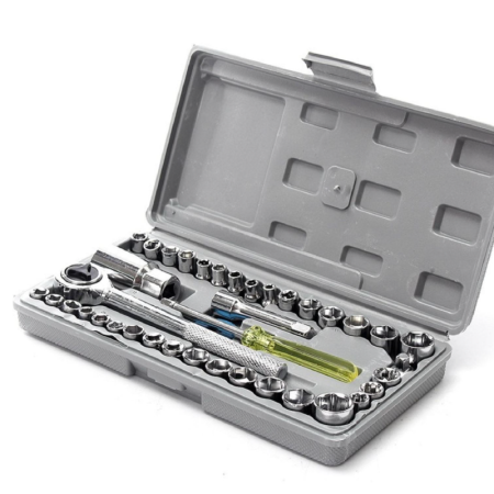 Trusa Chei Tubulare 40 Piese Super Trends®, Include Adaptori si Clichet, Argintiu [9]