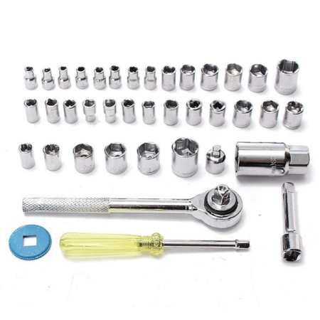 Trusa Chei Tubulare 40 Piese Super Trends®, Include Adaptori si Clichet, Argintiu [7]