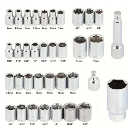 Trusa Chei Tubulare 40 Piese Super Trends®, Include Adaptori si Clichet, Argintiu [2]