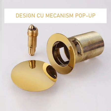 Ventil Chiuveta cu Gaura de Preaplin SUPER TRENDS®, Dop cu Arc Detasabil, Din Alama, Crom Auriu [1]