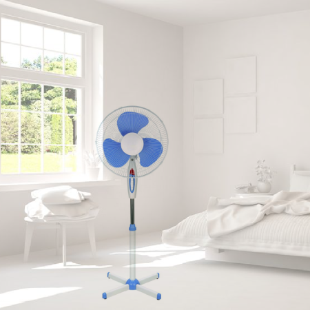 Ventilator cu Picior SUPER TRENDS®, Diametru 40 cm, 3 Trepte de Viteza, 40W, Alb – Albastru [2]
