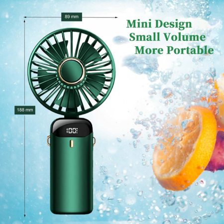 Ventilator Portabil Premium SUPER TRENDS®, 4 in 1, de Mana, de Birou, de Gat, cu Aromaterapie, 5 Trepte de Viteza, Incarcare USB, Autonomie 12h, Pliabil, cu Ecran LCD, Verde Inchis, Baterie de 4000 mA [6]