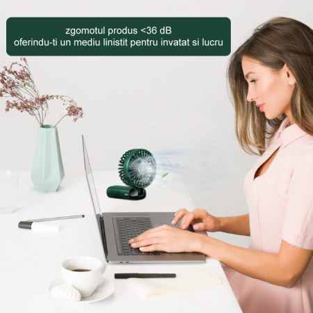 Ventilator Portabil Premium SUPER TRENDS®, 4 in 1, de Mana, de Birou, de Gat, cu Aromaterapie, 5 Trepte de Viteza, Incarcare USB, Autonomie 12h, Pliabil, cu Ecran LCD, Verde Inchis, Baterie de 4000 mA [8]