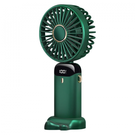 Electronice & Electrocasnice - Ventilator Portabil Premium SUPER TRENDS®, 4 in 1, de Mana, de Birou, de Gat, cu Aromaterapie, 5 Trepte de Viteza, Incarcare USB, Autonomie 12h, Pliabil, cu Ecran LCD, Verde Inchis, Baterie de 4000 mA