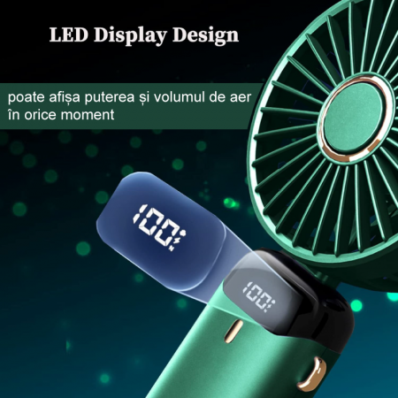 Ventilator Portabil Premium SUPER TRENDS®, 4 in 1, de Mana, de Birou, de Gat, cu Aromaterapie, 5 Trepte de Viteza, Incarcare USB, Autonomie 12h, Pliabil, cu Ecran LCD, Verde Inchis, Baterie de 4000 mA [5]