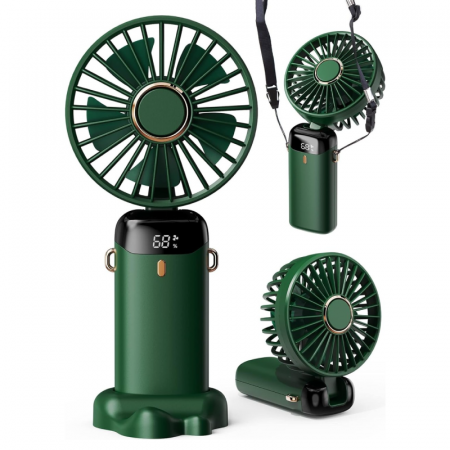 Ventilator Portabil Premium SUPER TRENDS®, 4 in 1, de Mana, de Birou, de Gat, cu Aromaterapie, 5 Trepte de Viteza, Incarcare USB, Autonomie 12h, Pliabil, cu Ecran LCD, Verde Inchis, Baterie de 4000 mA [2]