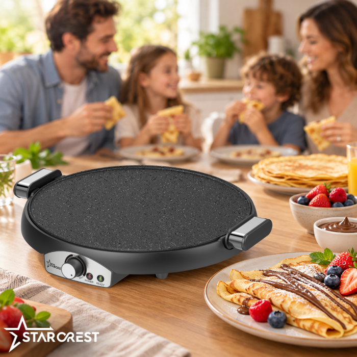 2-in-1 Crepe and Pancake Maker STARCREST SCM-3816, 1600 W, 38 cm, Removable Ceramic-Coated Plate, Black [7]