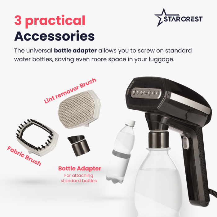 STARCREST Handheld Garment Steamer SGS-1520, 1500 W, 260 ml Removable Water Tank, 3 Accessories, Black [5]