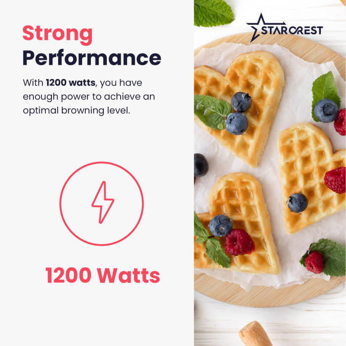 STARCREST Waffle Maker WM-2602X, 1200W, Dual Cooking Plates, Adjustable Temperature Knob, Non-Stick Coated Plates, Black/Stainless Steel [4]
