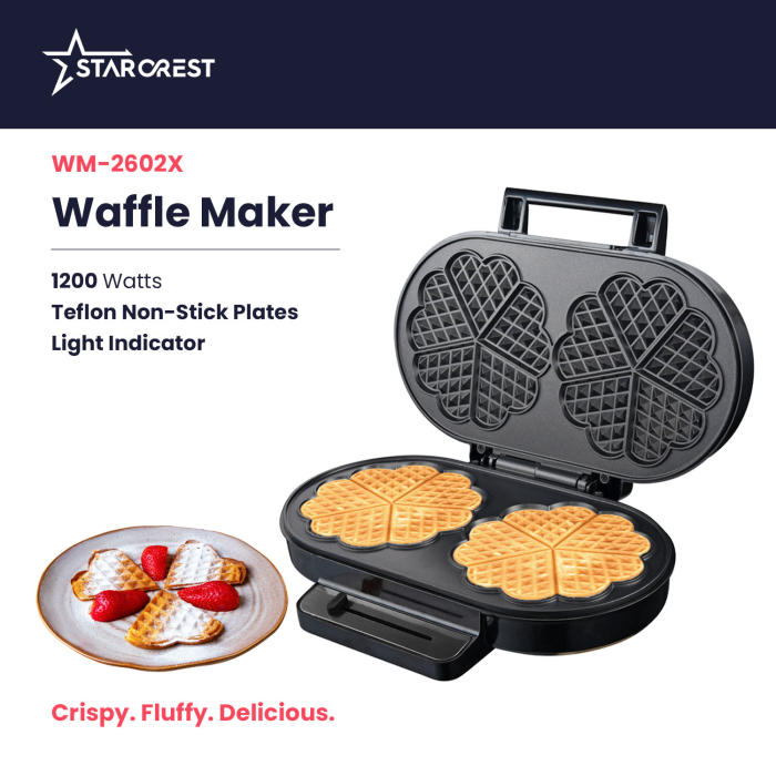 STARCREST Waffle Maker WM-2602X, 1200W, Dual Cooking Plates, Adjustable Temperature Knob, Non-Stick Coated Plates, Black/Stainless Steel [3]