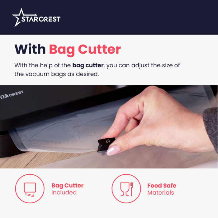 STARCREST Vacuum Sealer Machine VS-3022, Touch Control Panel, Wet/Dry Vacuuming, 5 Functions, Ideal for Delicate Foods, Built-in Cutter, 10 Bags Included, Black [4]