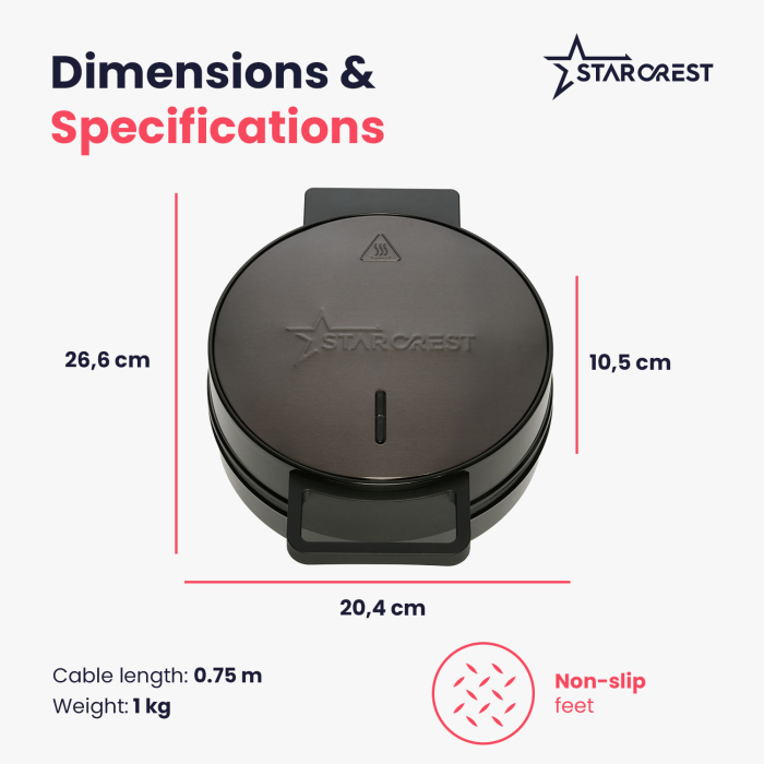 STARCREST Waffle Maker WM-1006X, 1200 W, 5 Waffles, Non-Stick Plates, Indicator Light, Black-Stainless Steel [6]