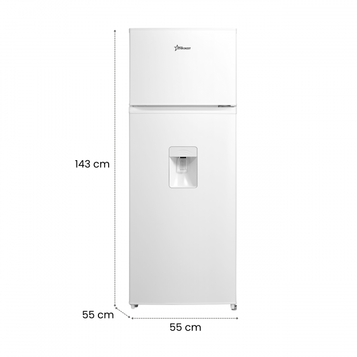 STARCREST 2-Door Refrigerator SF-204WD-WHE, 199 L, Energy Class E, Water Dispenser, LED Lighting, Adjustable Thermostat, Reversible Doors, 143 cm Height, White [10]