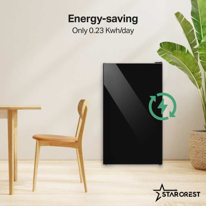 STARCREST Compact Single Door Refrigerator and Freezer SF-91GLS-BKE, Energy Class E, 91L Capacity, Interior Lighting, Height 83 cm, Black Glass [4]