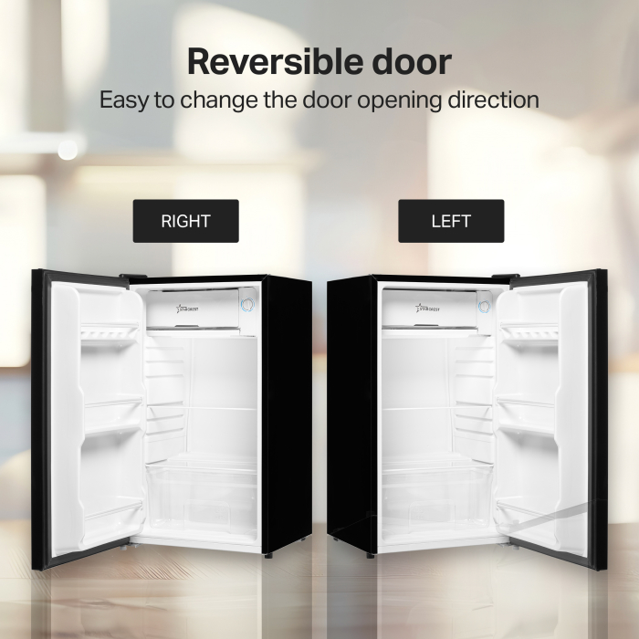 STARCREST Compact Single Door Refrigerator and Freezer SF-91GLS-BKE, Energy Class E, 91L Capacity, Interior Lighting, Height 83 cm, Black Glass [9]
