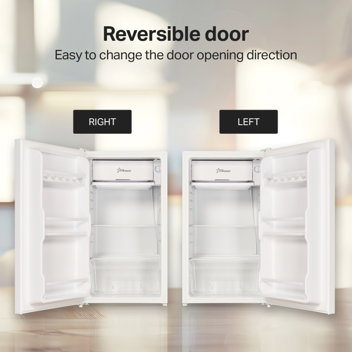 STARCREST Compact Single Door Refrigerator and Freezer SF-91GLS-WHE, Energy Class E, 91L Capacity, Interior Lighting, Height 83 cm, White Glass [9]