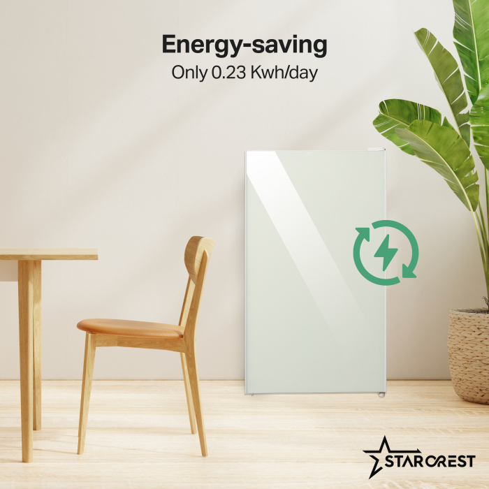 STARCREST Compact Single Door Refrigerator and Freezer SF-91GLS-WHE, Energy Class E, 91L Capacity, Interior Lighting, Height 83 cm, White Glass [4]