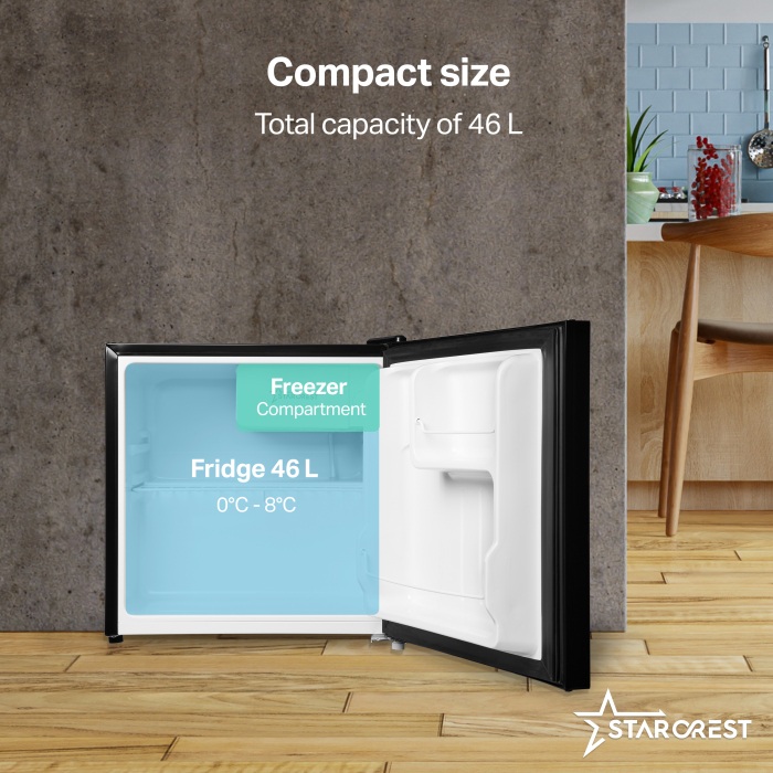 STARCREST Minibar Refrigerator SMB-47GLS-BK, Modern Design, 46 L, Energy Class E, Height 48.8 cm, Black Glass [3]