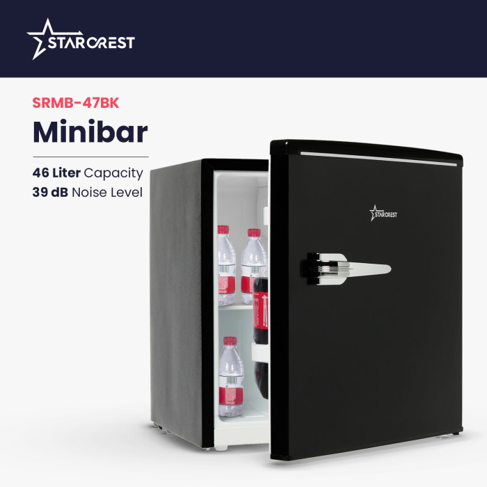 STARCREST Minibar Refrigerator SRMB-47BK, Vintage Design, 46 L, Energy Class E, Height 52 cm, Black [2]