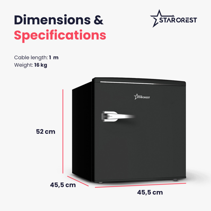 STARCREST Minibar Refrigerator SRMB-47BK, Vintage Design, 46 L, Energy Class E, Height 52 cm, Black [6]