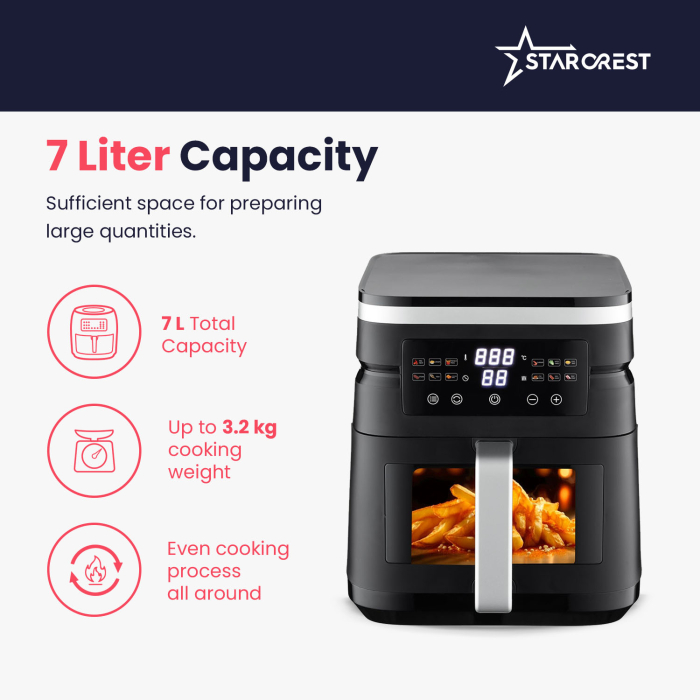 STARCREST, Digital Air Fryer SFR-7020WBK, 7 Liters, Dual Heating Elements (Top / Bottom), 2000 W, Thermostat 80–200 °C, 12 Preset Programs, Black [6]