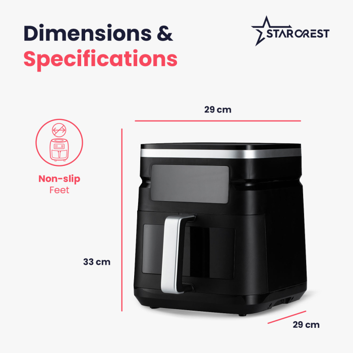 STARCREST, Digital Air Fryer SFR-7020WBK, 7 Liters, Dual Heating Elements (Top / Bottom), 2000 W, Thermostat 80–200 °C, 12 Preset Programs, Black [10]