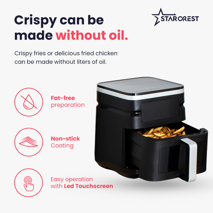 STARCREST, Digital Air Fryer SFR-7020WBK, 7 Liters, Dual Heating Elements (Top / Bottom), 2000 W, Thermostat 80–200 °C, 12 Preset Programs, Black [3]