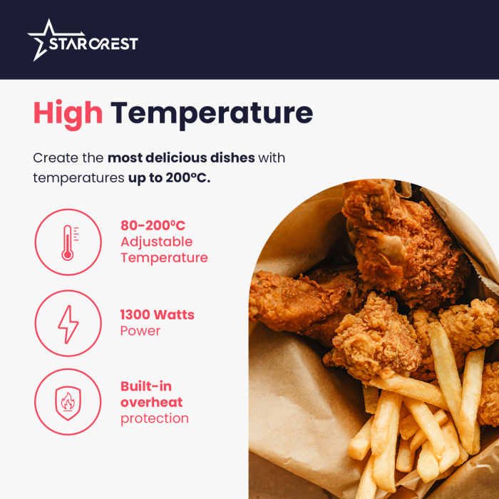STARCREST Digital Air Fryer SFR-3560BK, 1300W, 3.5 Liters, Thermostat 80 - 200 °C, 6 Predefined Programs, Black [4]