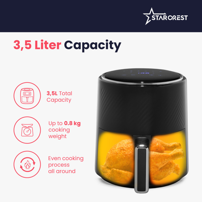 STARCREST Digital Air Fryer SFR-3560BK, 1300W, 3.5 Liters, Thermostat 80 - 200 °C, 6 Predefined Programs, Black [6]