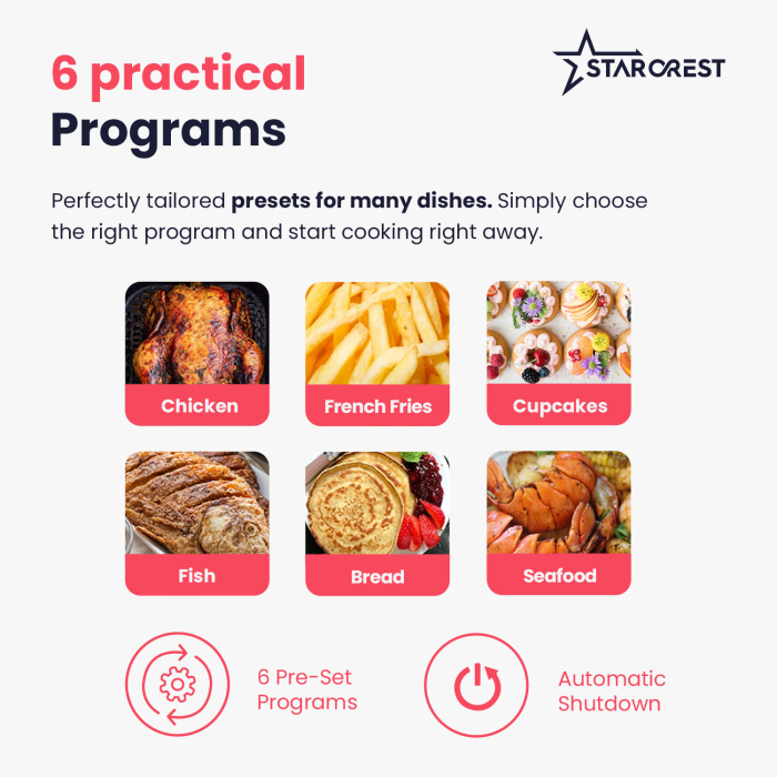 STARCREST Digital Air Fryer SFR-3560BK, 1300W, 3.5 Liters, Thermostat 80 - 200 °C, 6 Predefined Programs, Black [5]