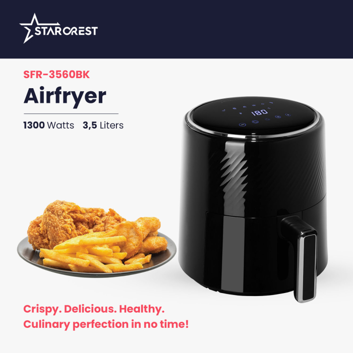 STARCREST Digital Air Fryer SFR-3560BK, 1300W, 3.5 Liters, Thermostat 80 - 200 °C, 6 Predefined Programs, Black [2]