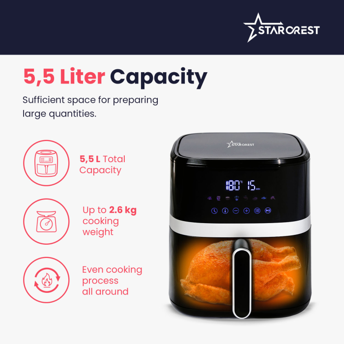STARCREST, Digital Air Fryer SFR-5570BK, 1500 W, 5.5 Liters, Thermostat 80 - 200 °C, 8 Preset Programs, Black [6]