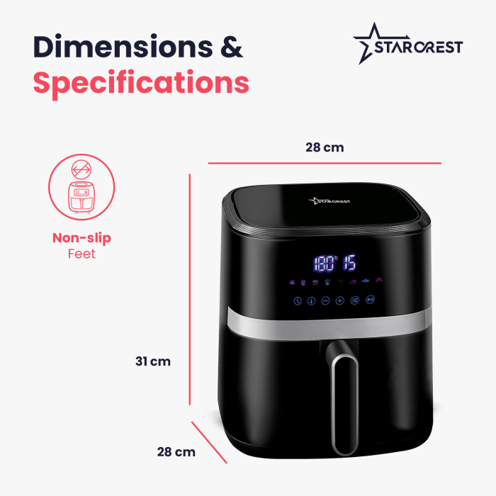 STARCREST, Digital Air Fryer SFR-5570BK, 1500 W, 5.5 Liters, Thermostat 80 - 200 °C, 8 Preset Programs, Black [8]