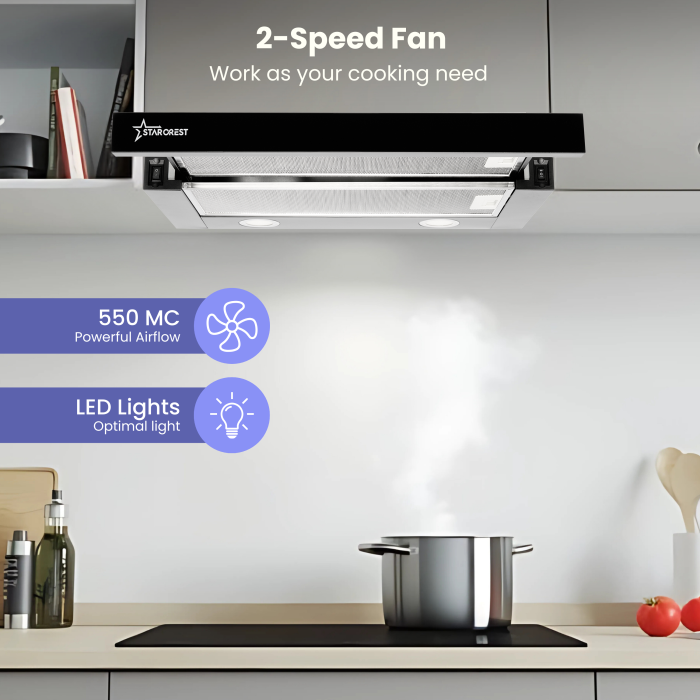 STARCREST Telescopic cooker hood STH-550BK, Extraction power 550 m³/h, 1 Motor, 2 Power levels, 60 cm, Black [2]