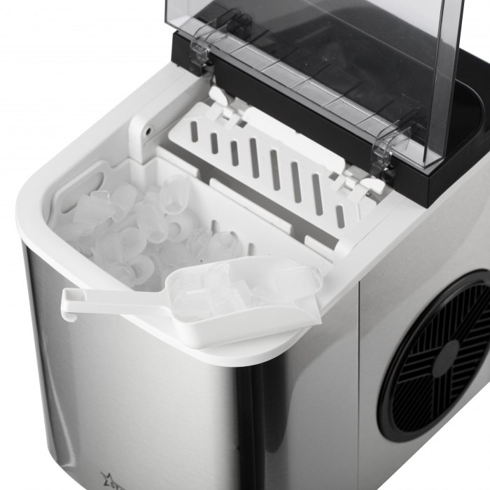 STARCREST SIM-1201IX Ice Cube Maker, 12 kg/24h Capacity, Two Ice Cube Sizes, 1.3 L Water Tank, Stainless Steel [6]