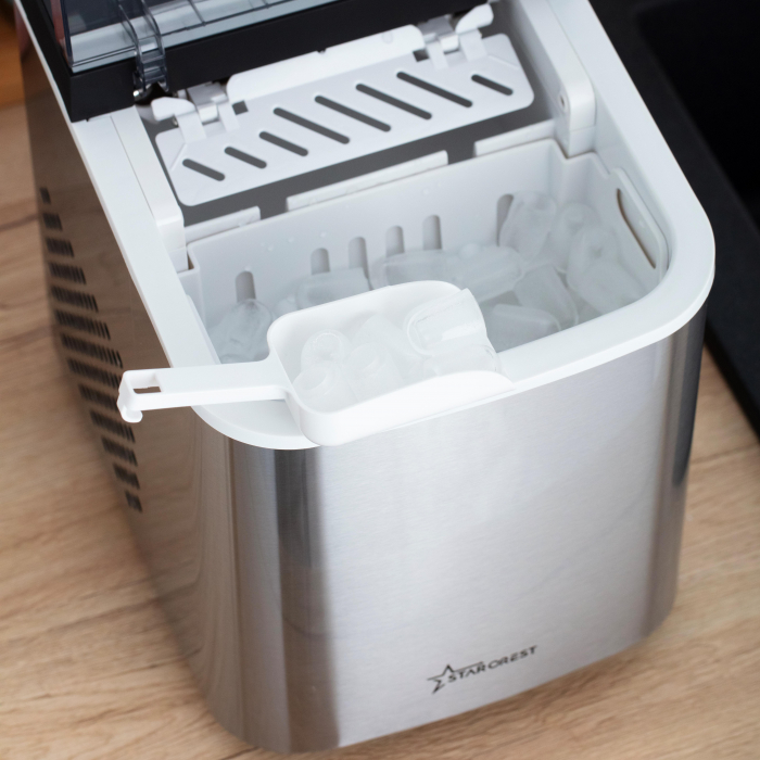 STARCREST SIM-1201IX Ice Cube Maker, 12 kg/24h Capacity, Two Ice Cube Sizes, 1.3 L Water Tank, Stainless Steel [5]