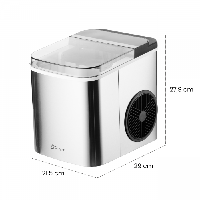 STARCREST SIM-1201IX Ice Cube Maker, 12 kg/24h Capacity, Two Ice Cube Sizes, 1.3 L Water Tank, Stainless Steel [8]