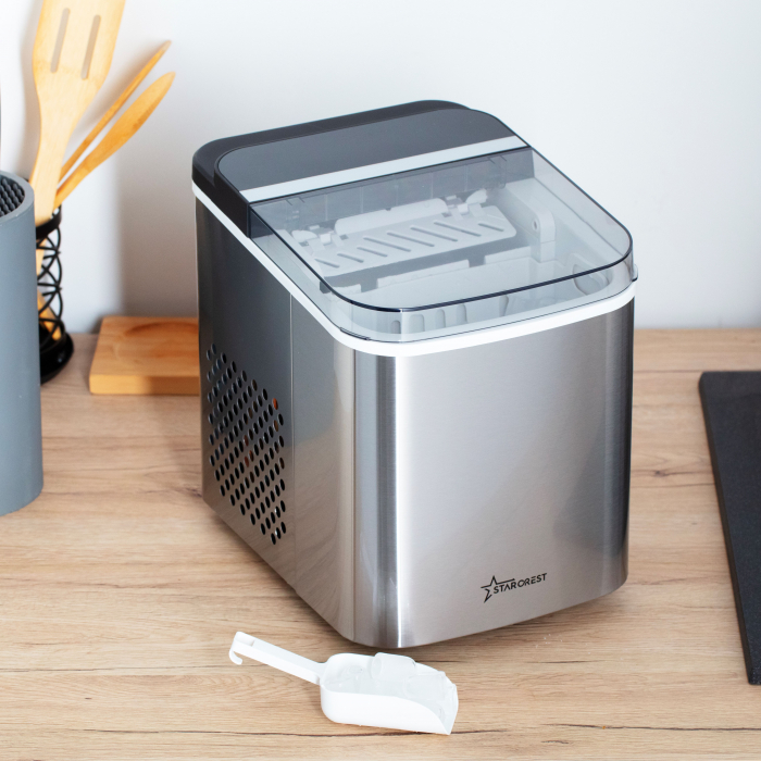STARCREST SIM-1201IX Ice Cube Maker, 12 kg/24h Capacity, Two Ice Cube Sizes, 1.3 L Water Tank, Stainless Steel [3]