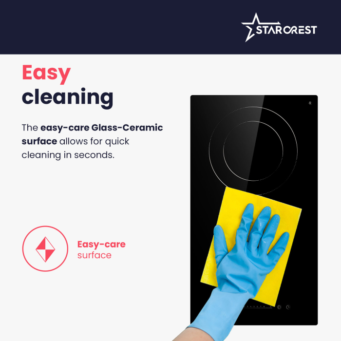 STARCREST Built-in hob SEH-30P2, Vitroceramic, 2 cooking zones, 9 power levels, 3200 W, Slider Touch control, Timer, Black Glass [6]