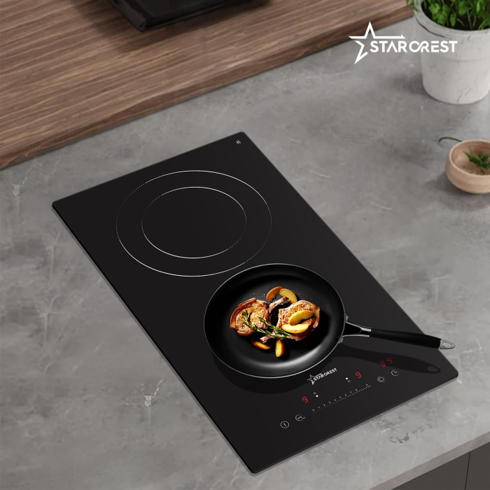 STARCREST Built-in hob SEH-30P2, Vitroceramic, 2 cooking zones, 9 power levels, 3200 W, Slider Touch control, Timer, Black Glass [9]